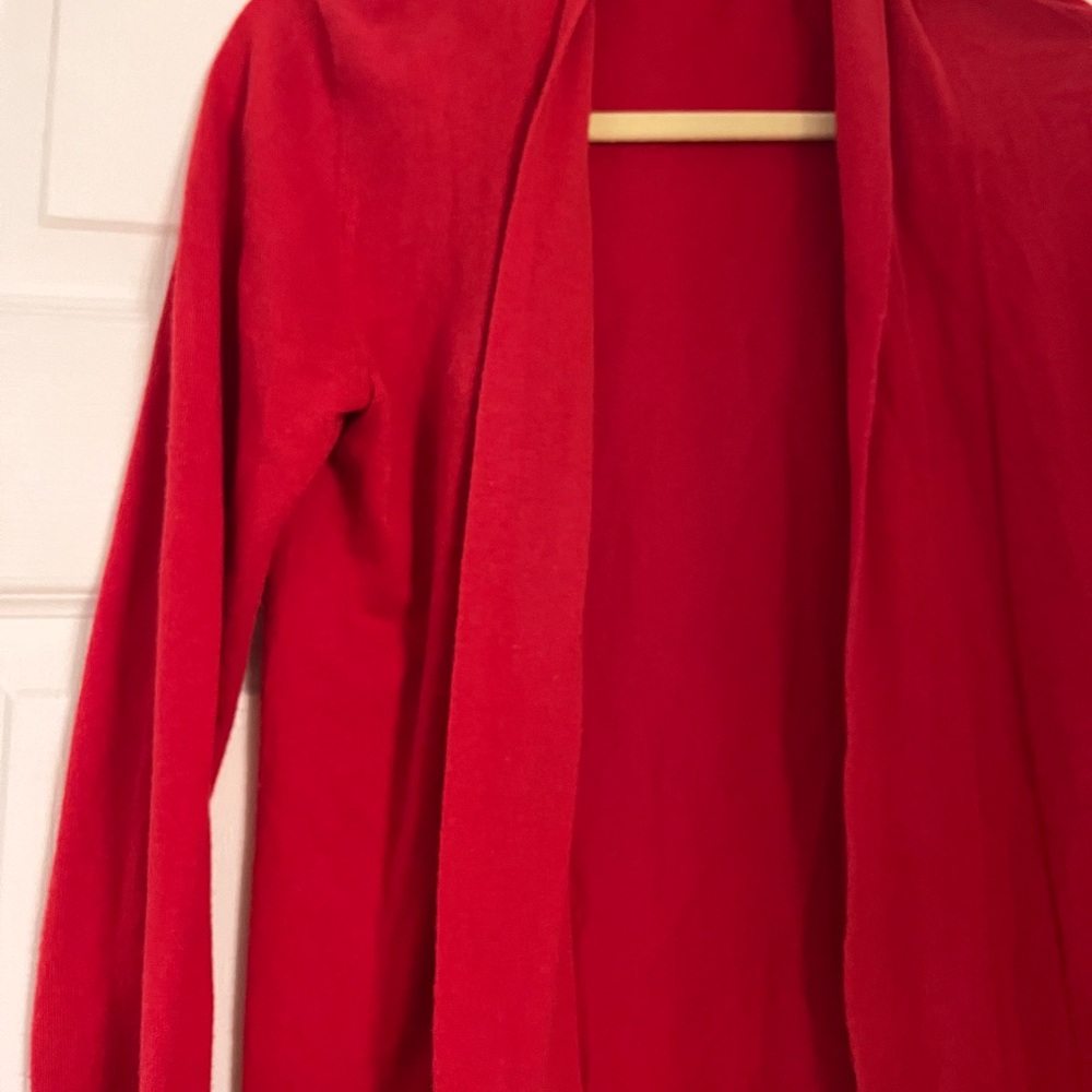 J McLaughlin open front Valentine red‎ 3/4 sleeve cardigan sweater women’s small - Picture 3 of 6